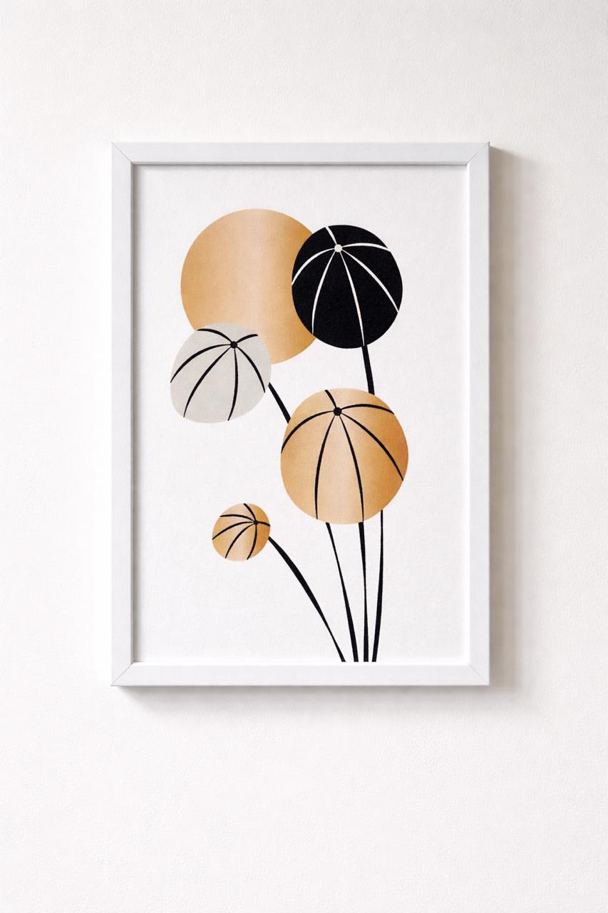 Abstract "Golden Orbs" Botanical Framed Wall Art