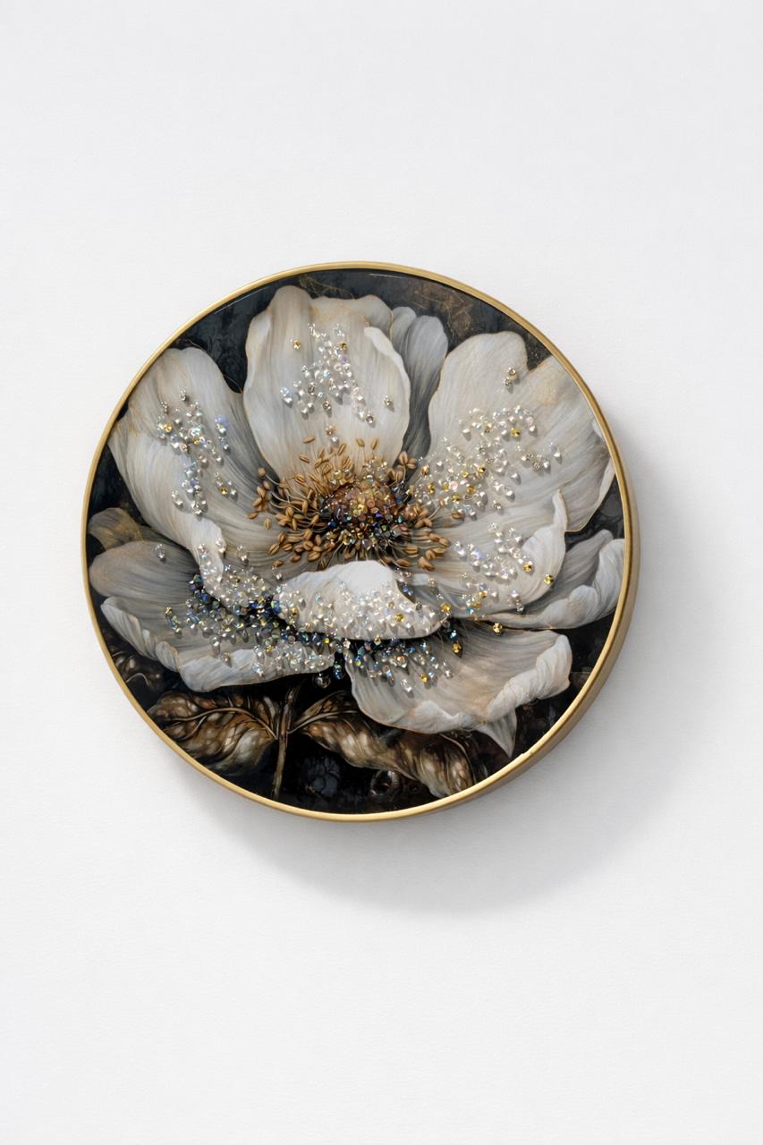 Ethereal White Bloom Embellished Wall Art