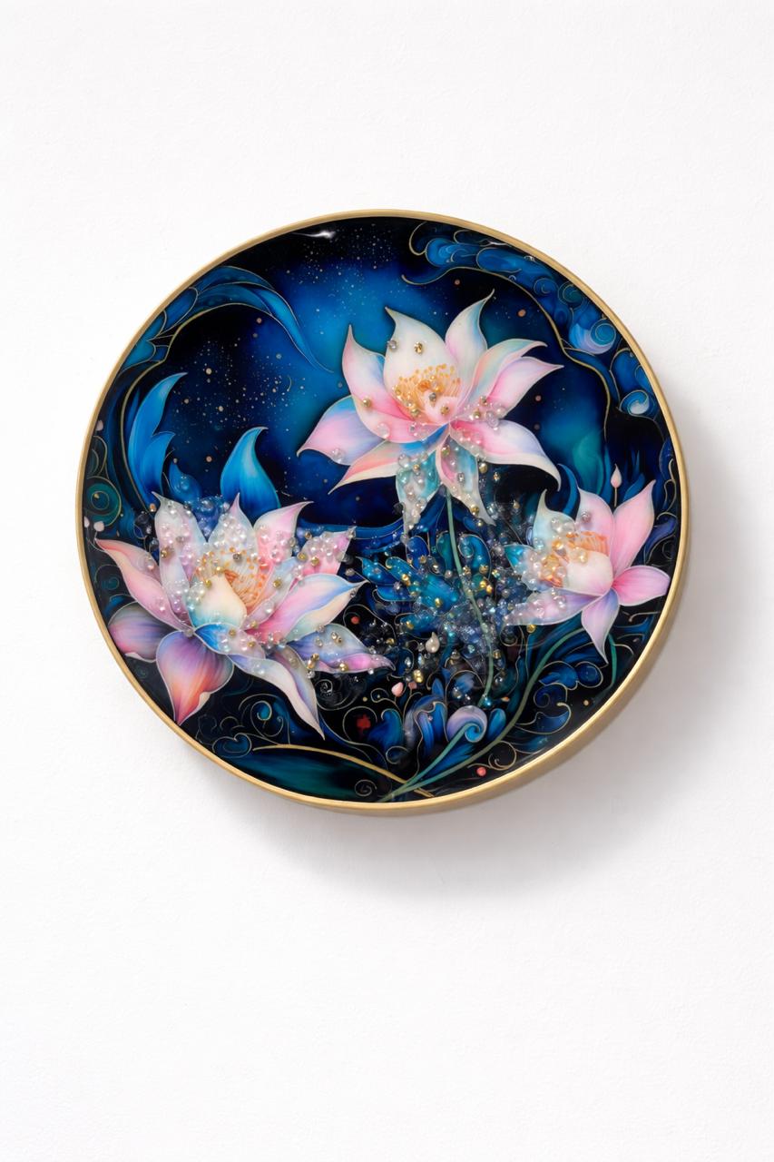 Celestial Night Lotus Embellished Wall Art