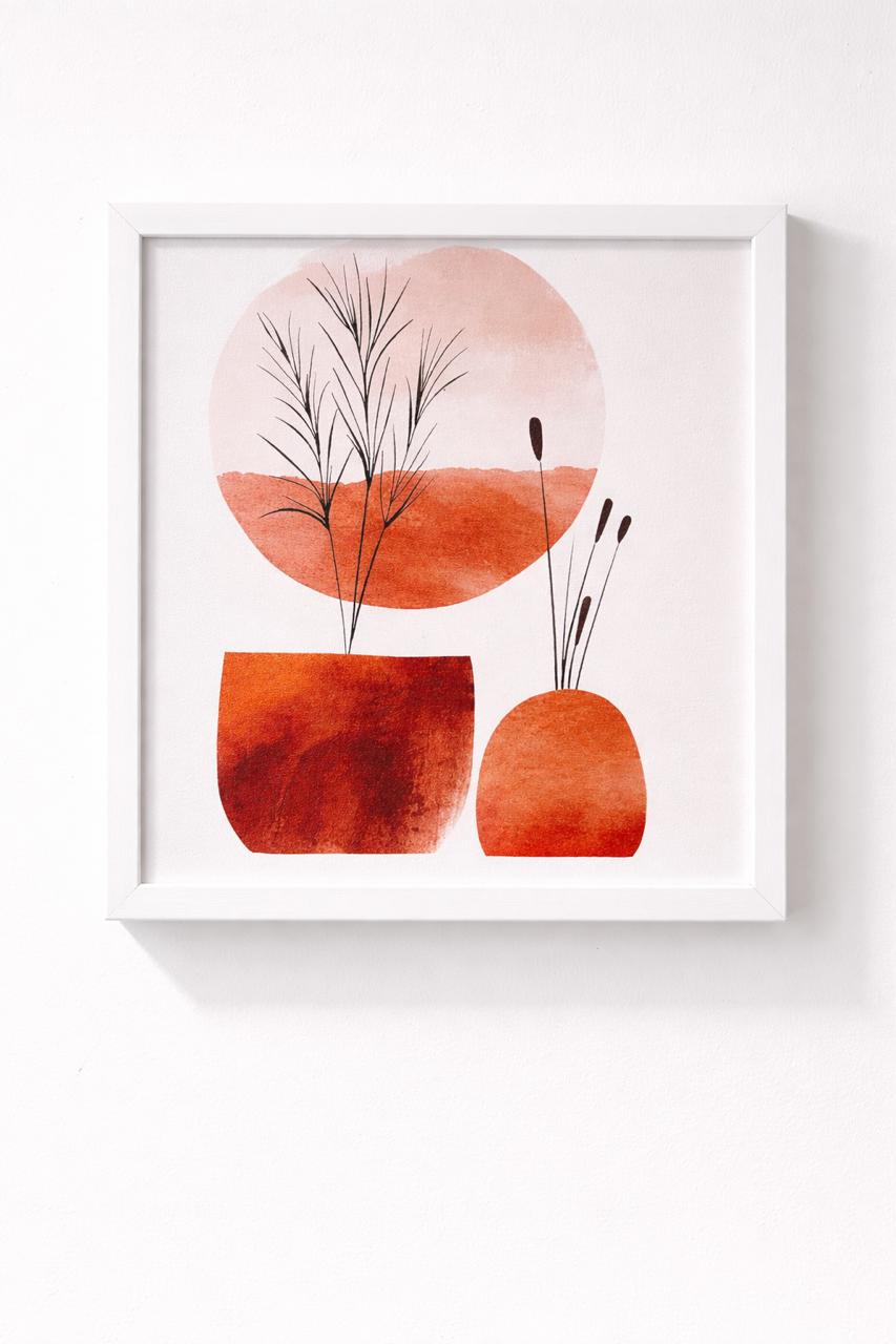 Abstract "Terracotta Sun" Potted Plant Framed Wall Art