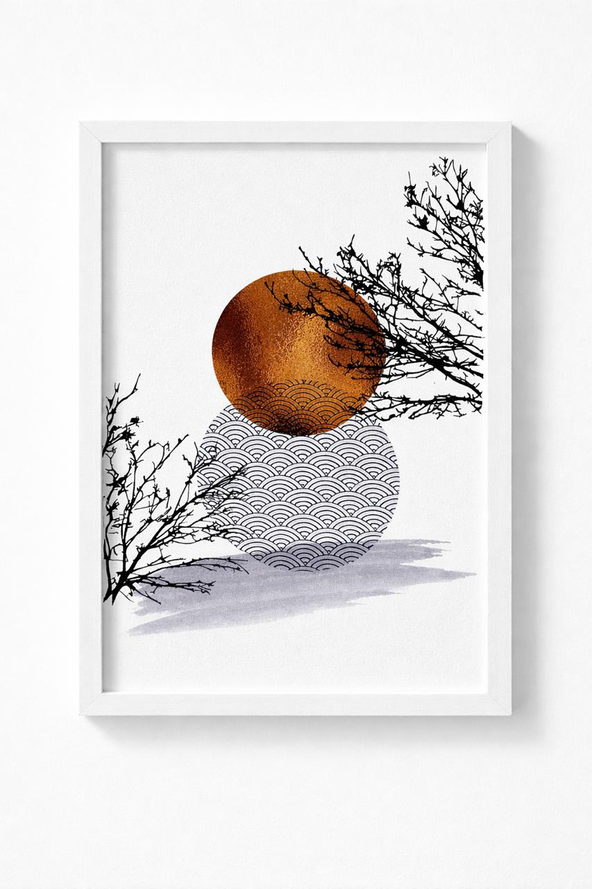 Abstract "Golden Zen" Sun & Wave Framed Wall Art