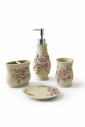 Vintage Floral "Sage & Rose" 4-Piece Bathroom Accessory Set