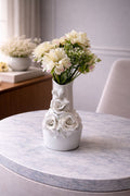 Triple Rose Sculpted White Ceramic Decorative Vase