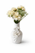 Elegant White Rose Sculpted Ceramic Decorative Vase