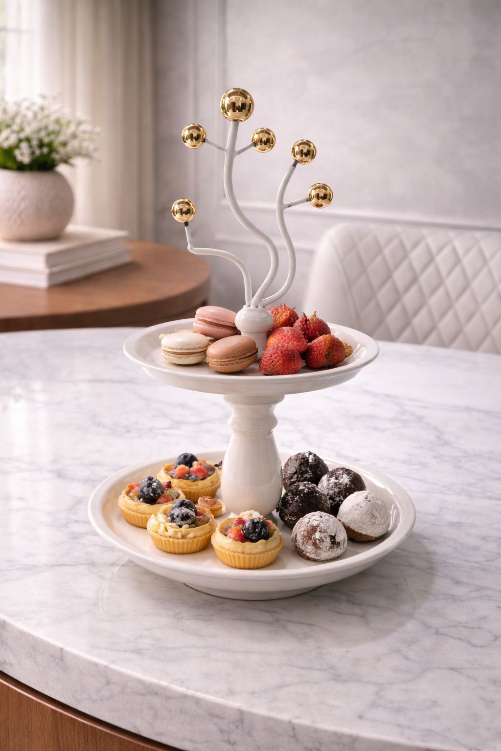 Modern Gilded Orbit 2-Tier Serving Stand
