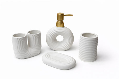 Modern Rippled "Stone-Textured" 4-Piece Bathroom Accessory Set