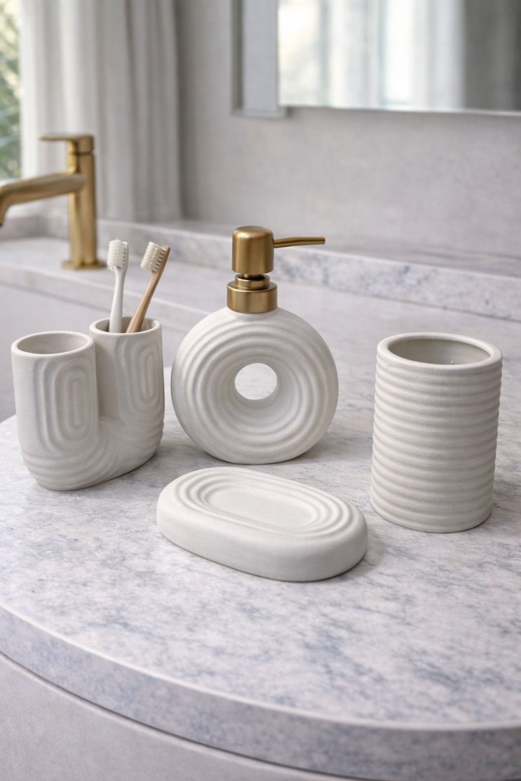Modern Rippled "Stone-Textured" 4-Piece Bathroom Accessory Set