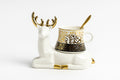 Antler Brew Ceramic Cup with Deer Base – White & Gold