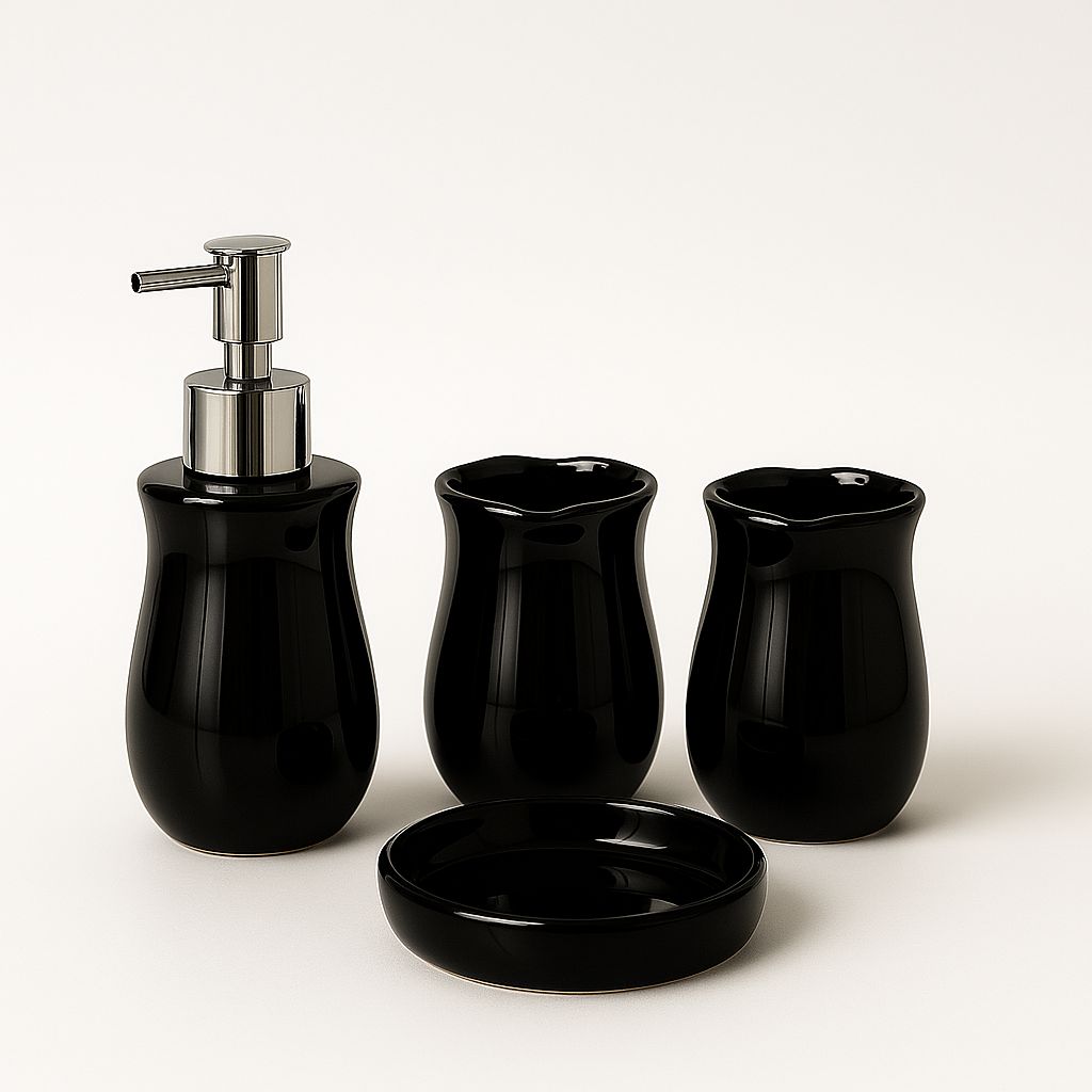 Curvy Black Ceramic Bathroom Set – 4 Piece
