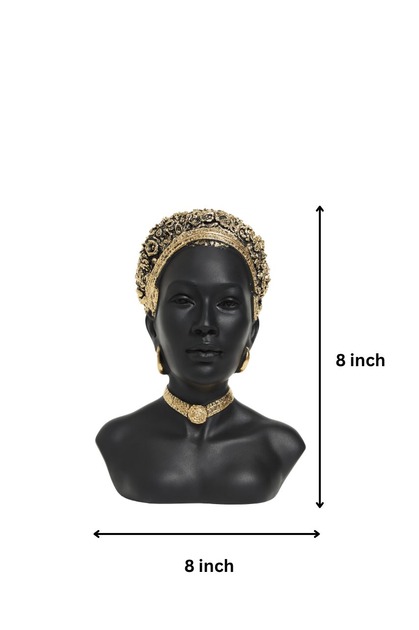 Striking Matte Black Sculptural Bust with Gold Floral Wreath