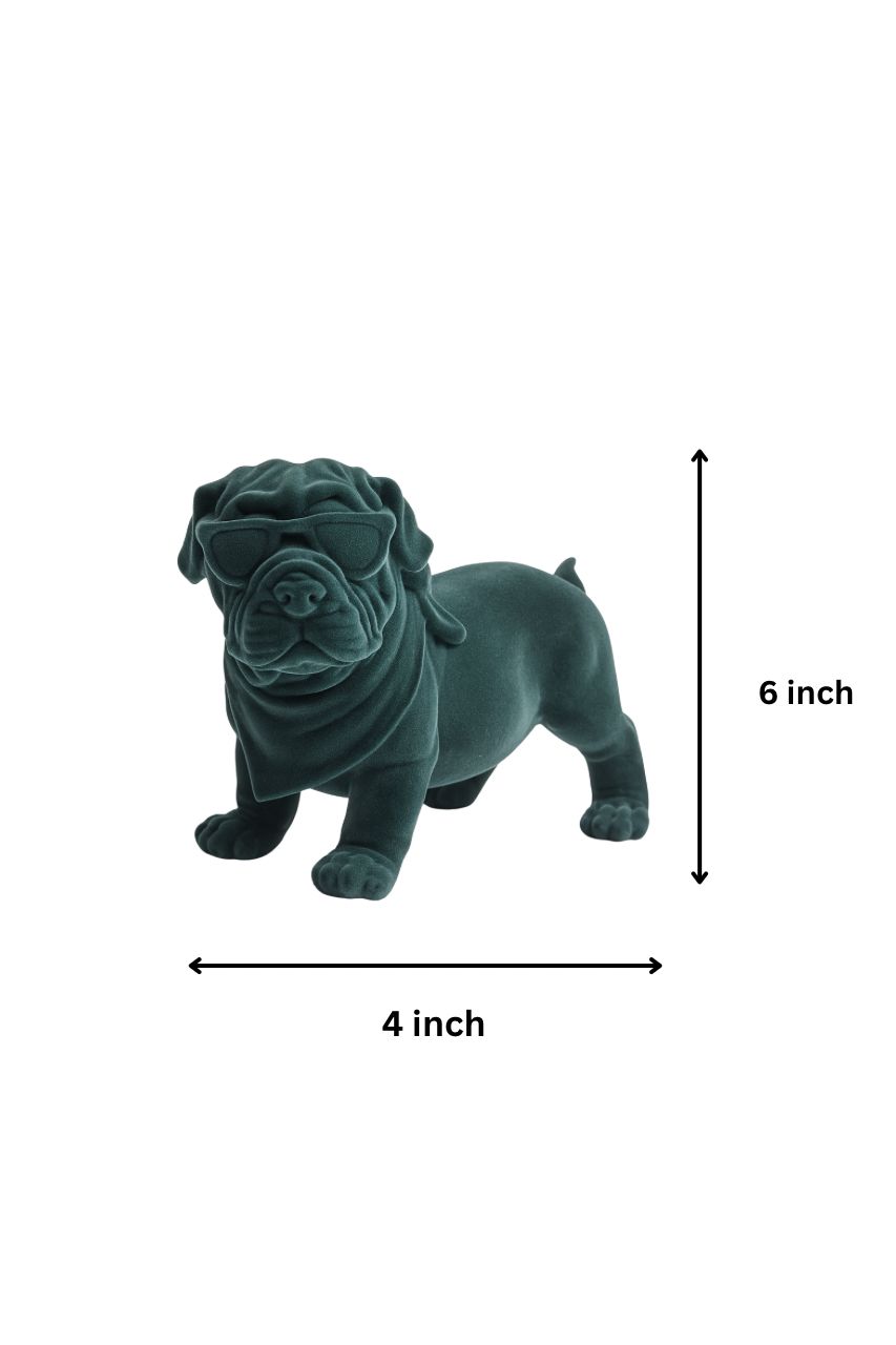 Velvet Bulldog Figurine – Forest Green Resin Décor