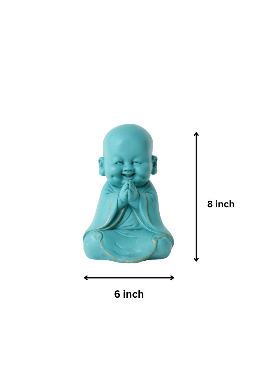 Serene Monk Figurine – Aqua Peace with Golden Trims