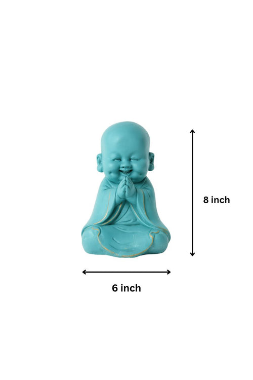 Serene Monk Figurine – Aqua Peace with Golden Trims
