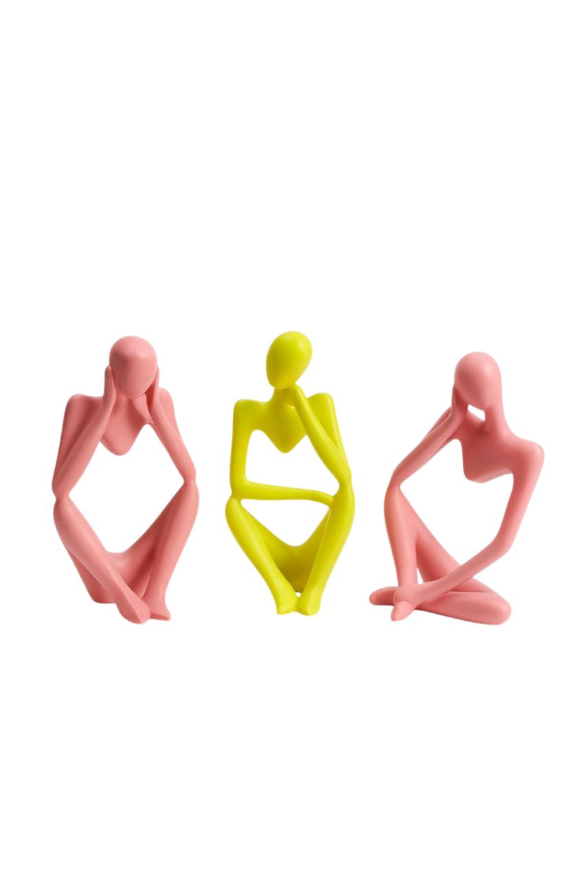 Abstract Muse Sculptural Figurines – Pink & Yellow Ceramic Set