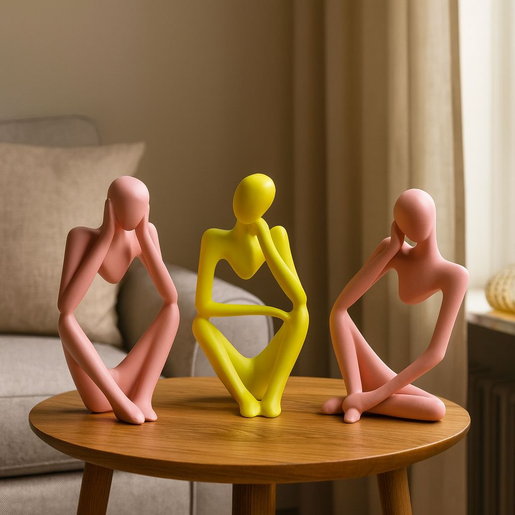 Abstract Muse Sculptural Figurines – Pink & Yellow Ceramic Set