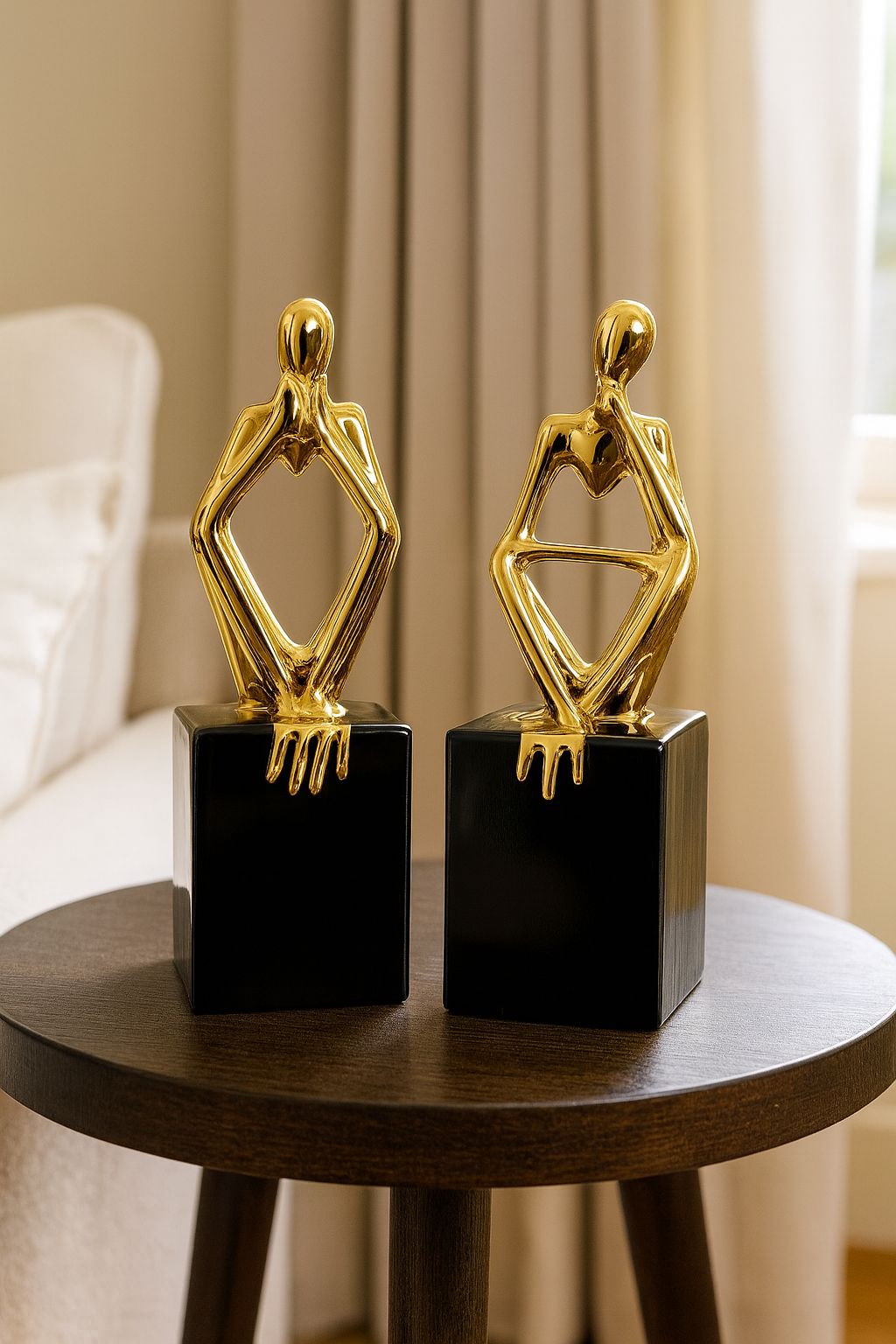 Golden Abstract Thinker Duo – Black Pedestal Edition