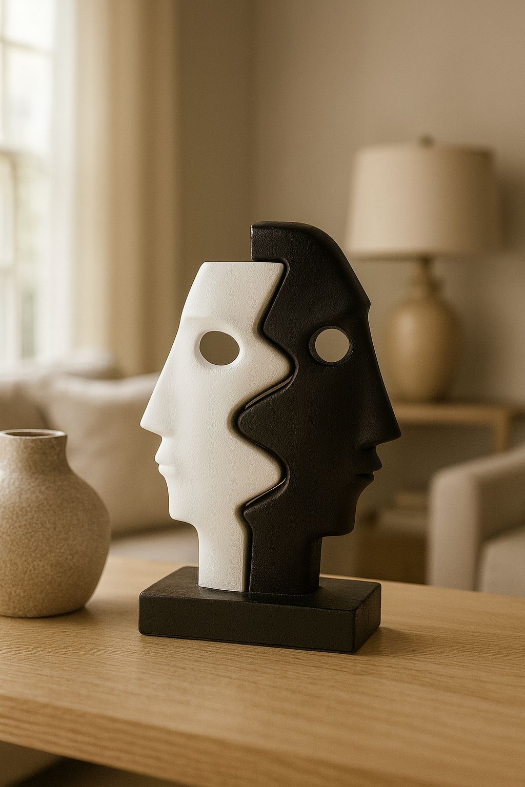 Monochrome Dual-Face Sculpture – Abstract Fusion Edition