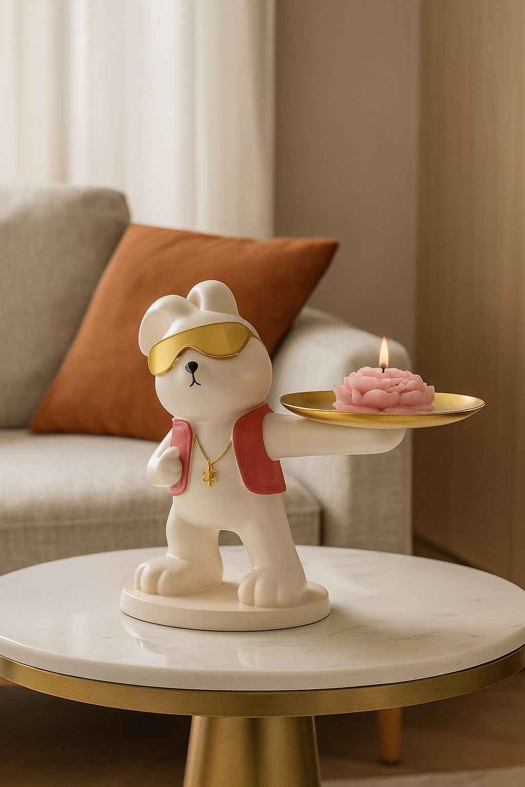 Hip Hop Bunny Figurine with Gold Tray & Visor