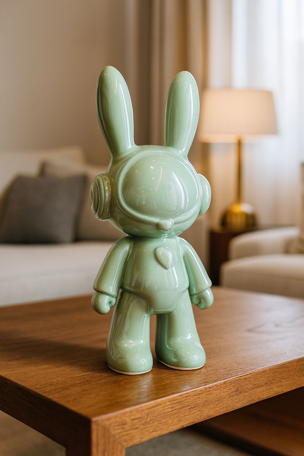Glossy Sage Green Astro-Bunny Ceramic Coin Bank