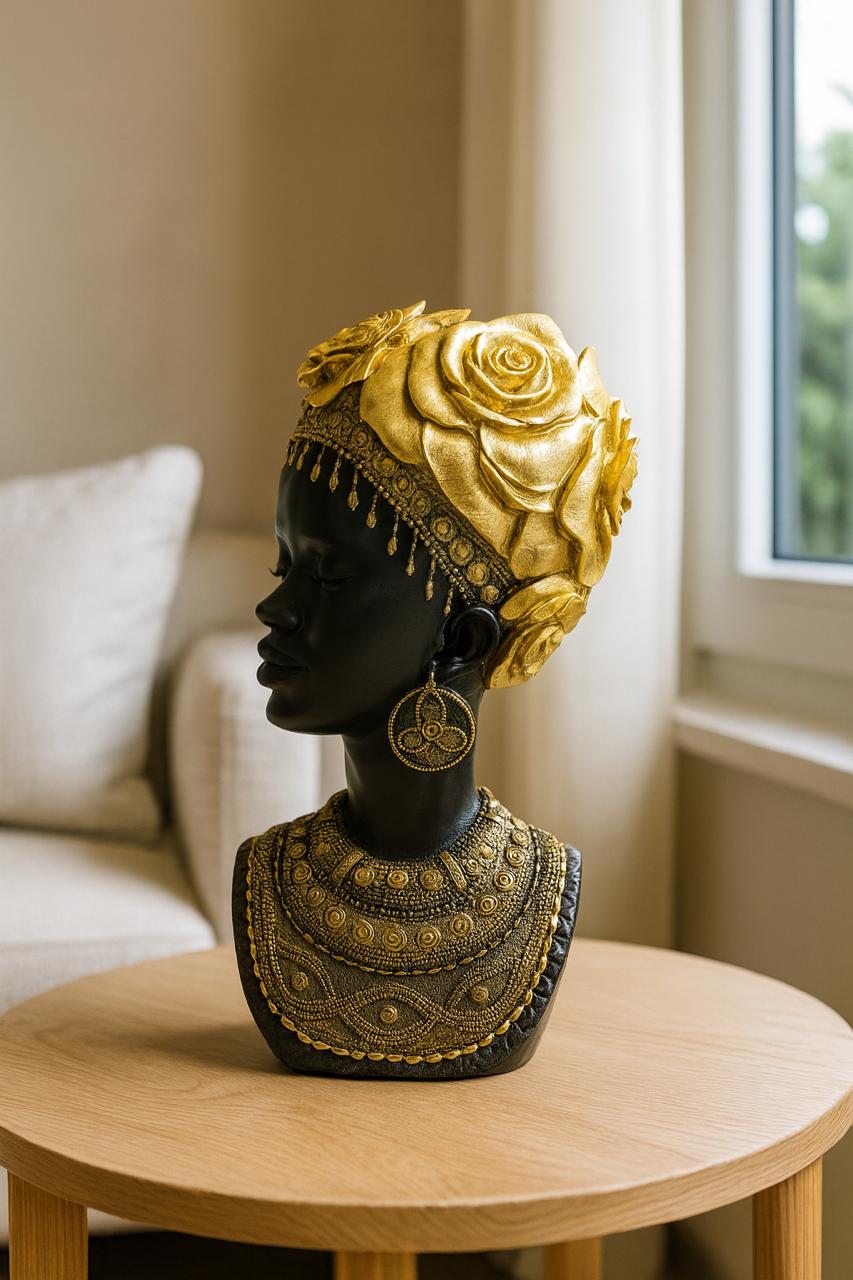 Opulent Gold Rose Headdress Sculptural Bust