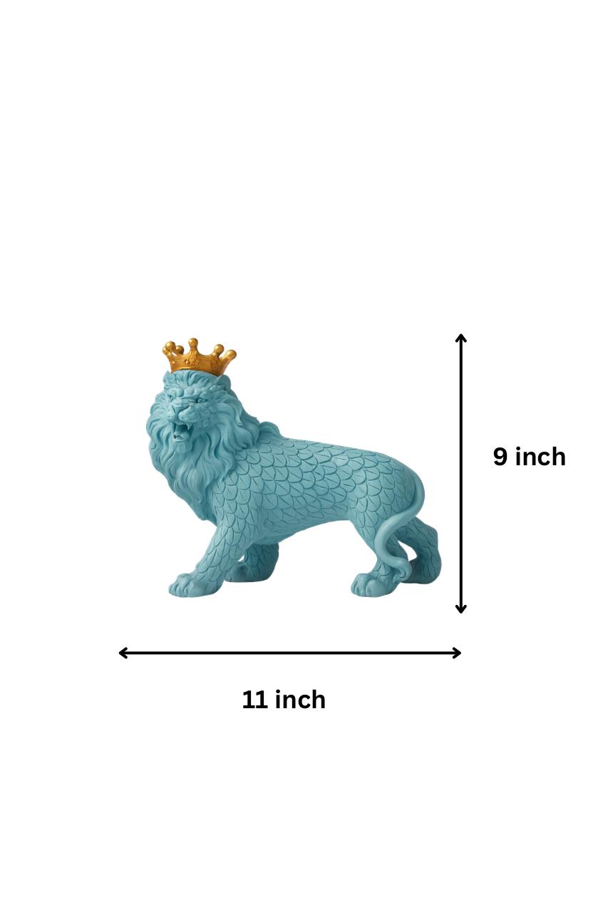 Textured Teal Lion Figurine with Stylized Golden Crown