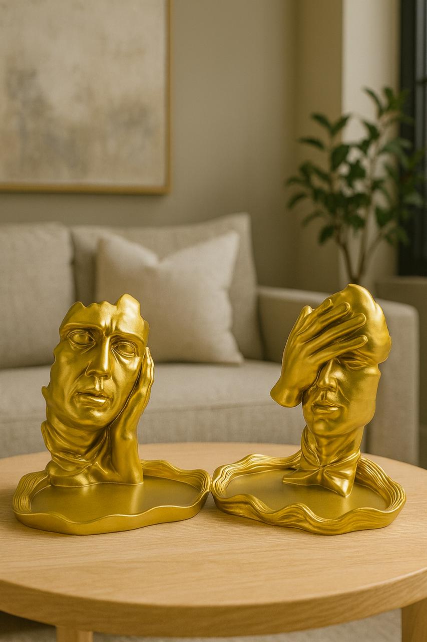 Abstract Golden Face Sculpture Set – Luxe Expression Series