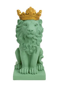 Compact Sage-Toned Royal Lion Sculpture with Antique Gold Crown