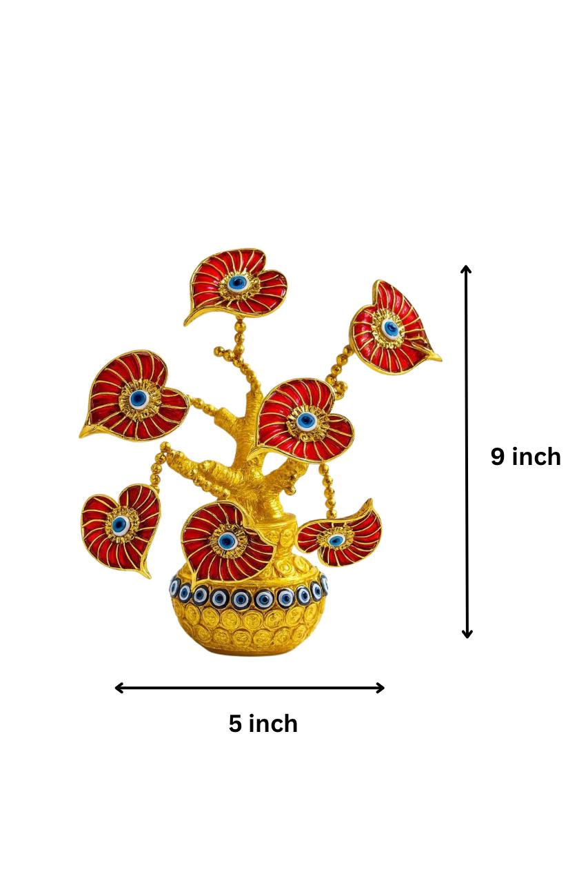 Auspicious Gold Bodhi Tree with Enamel Red Evil Eye Leaves
