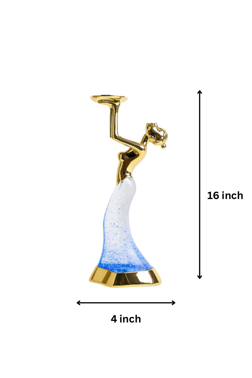 Contemporary Siren Candlestick Holder with Blue Glass Body