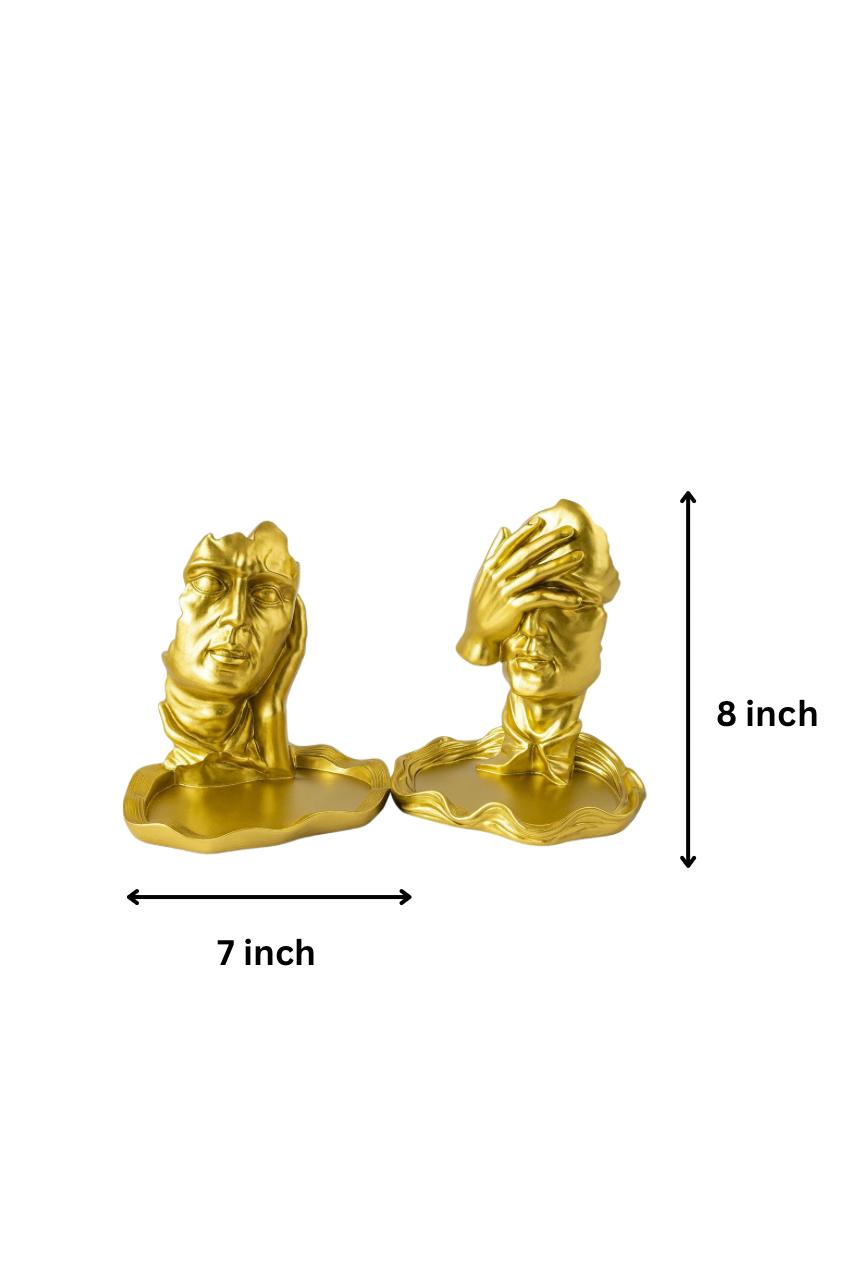 Abstract Golden Face Sculpture Set – Luxe Expression Series