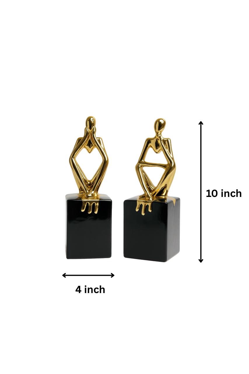 Golden Abstract Thinker Duo – Black Pedestal Edition