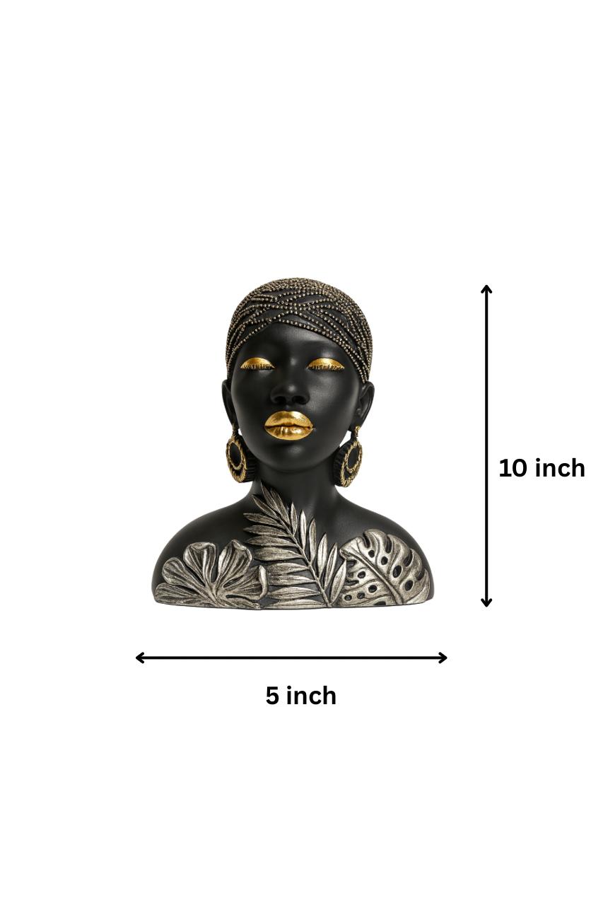 Abstract Matte Black Bust with Tropical Leaf & Gold Accents