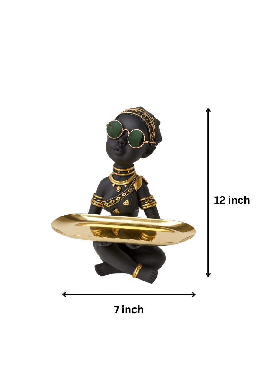Sculpted Luxe Gold Tray Figurine – Noir Elegance
