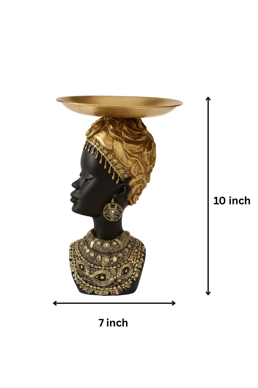 Majestic Gold-Accented African Bust with Serving Tray