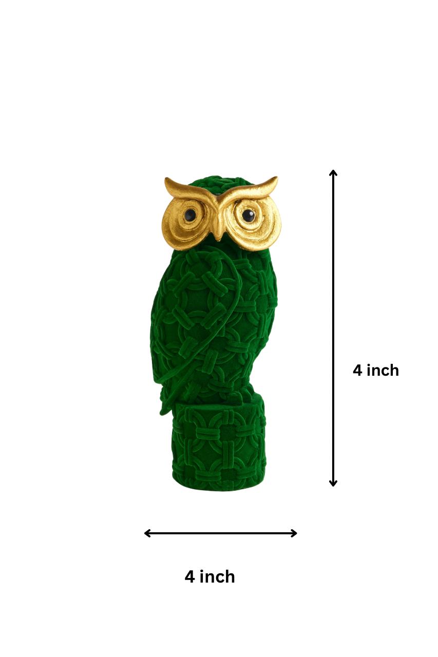Velvet Regal Owl Figurine – Emerald Green