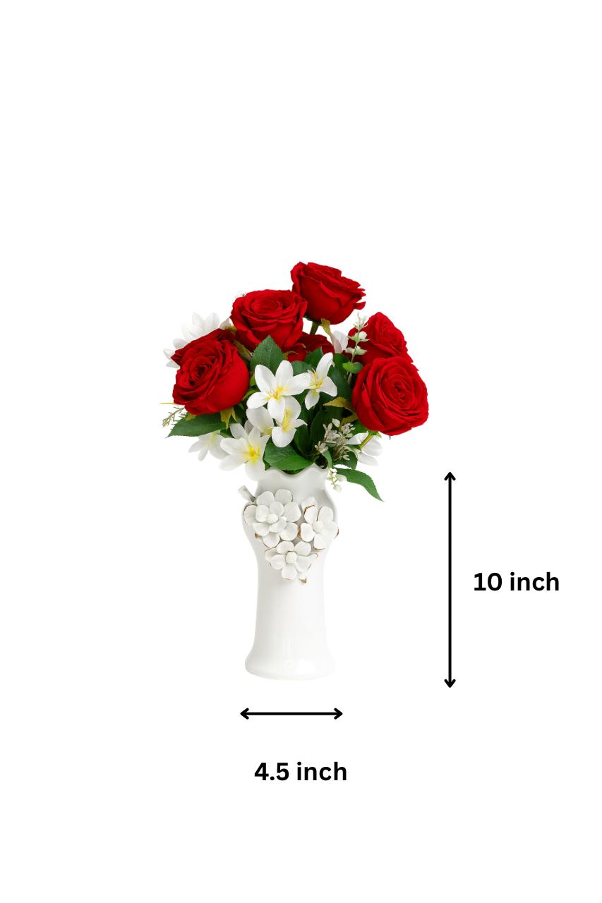 Ivory Bloom Ceramic Vase – White Floral Embellished