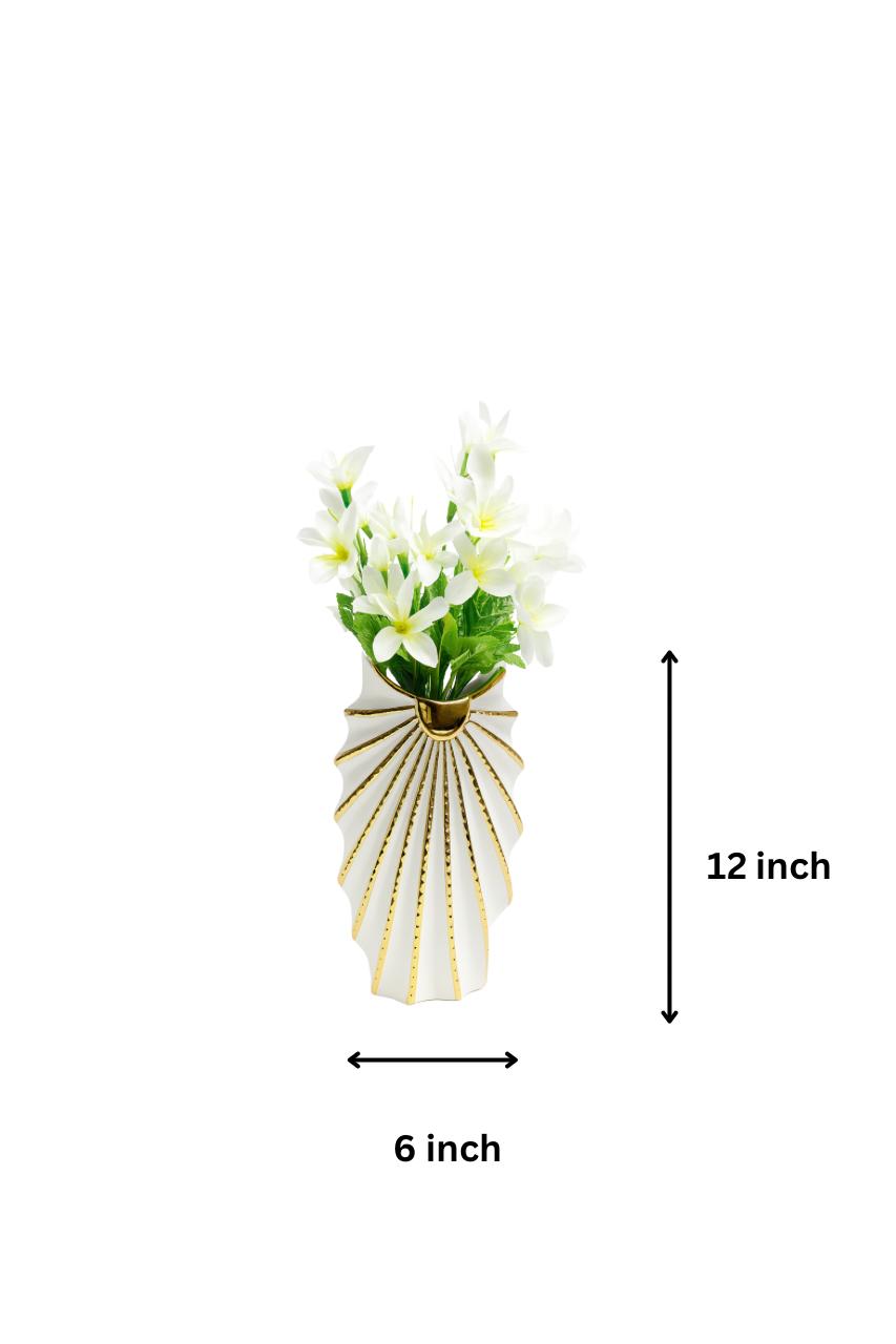 Aurora Grande Ceramic Vase – White & Gold