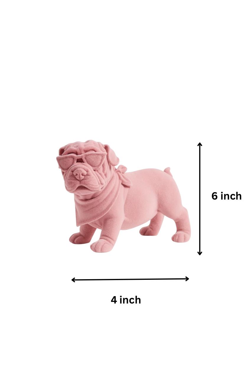Velvet Bulldog Figurine – Blush Pink Resin Décor