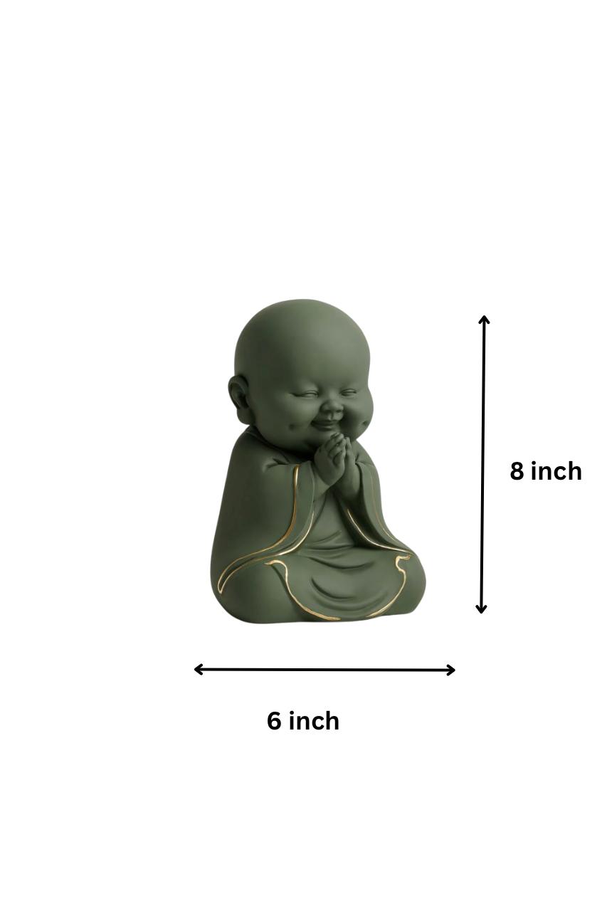 Serene Monk Figurine – Olive Tranquil with Golden Trims