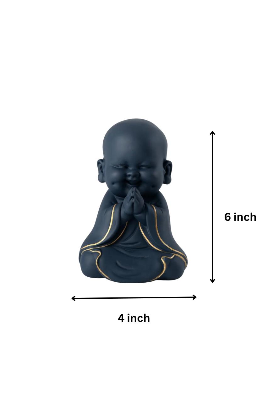 Serene Monk Figurine – Midnight Noir with Golden Trims