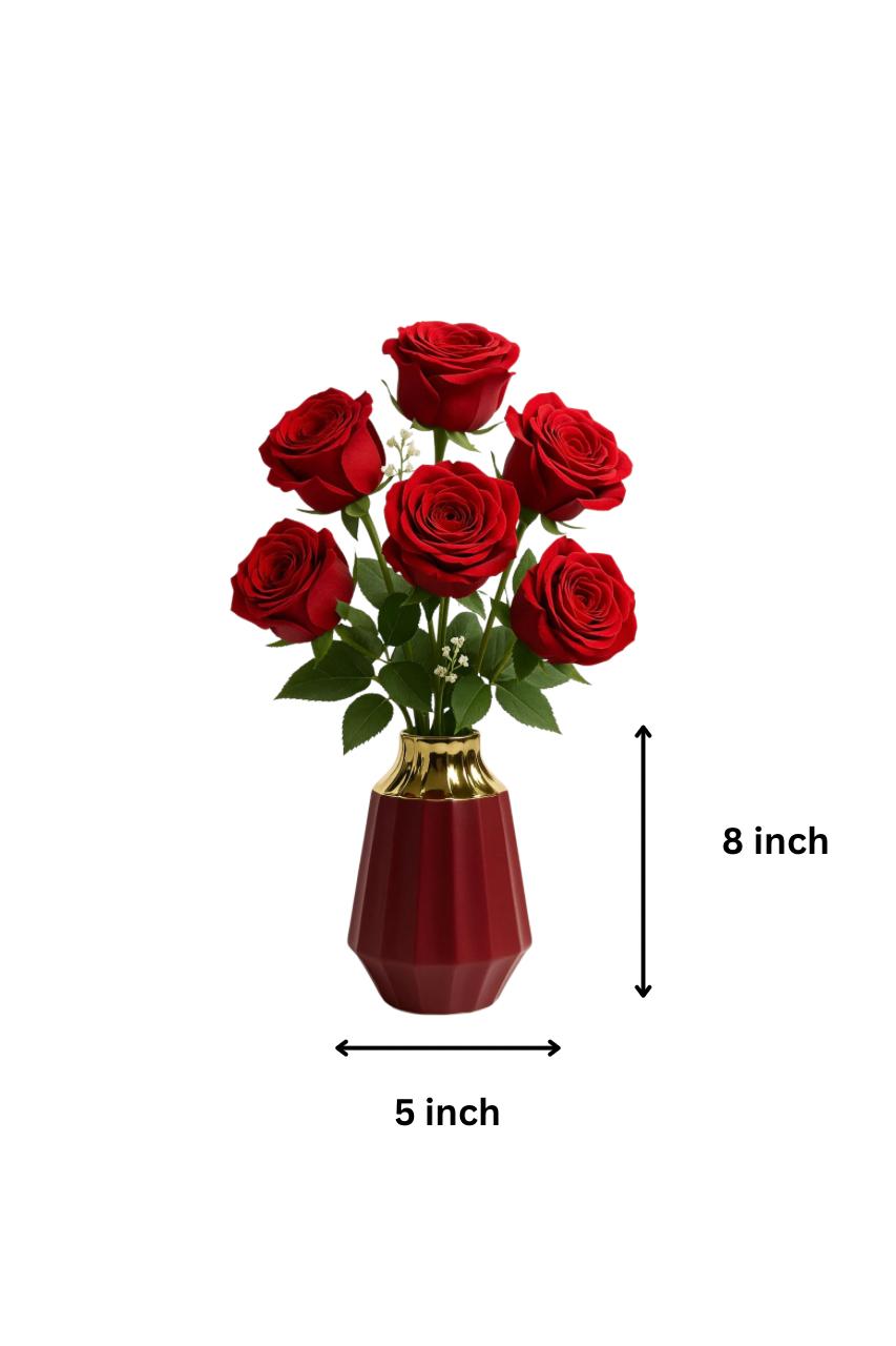 Crimson Royale Ceramic Vase – Red & Gold (Medium)