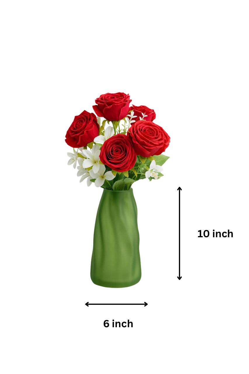 Sculpted Satin Frosted Glass Vase – Olive Green (Medium)