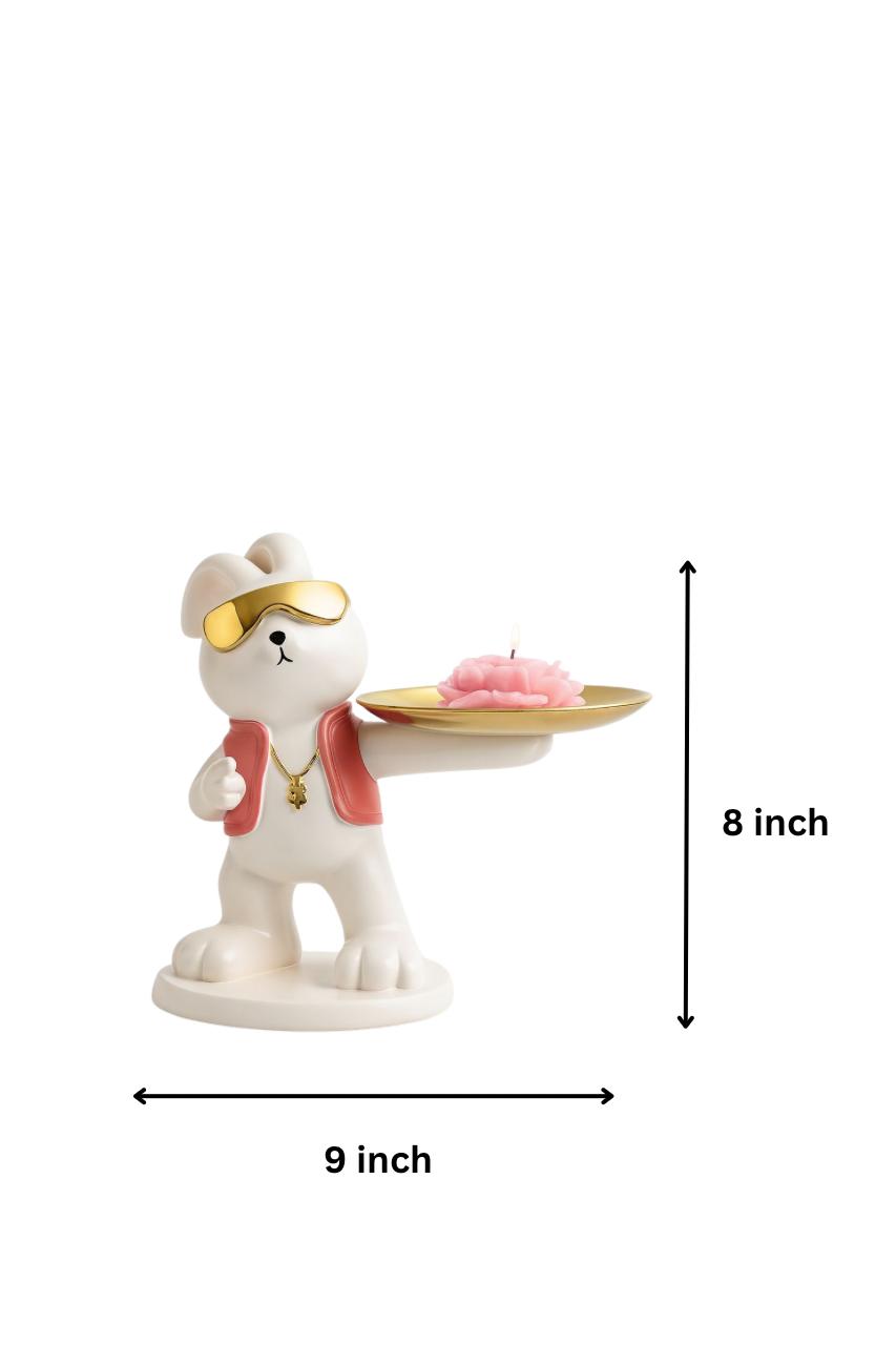 Hip Hop Bunny Figurine with Gold Tray & Visor