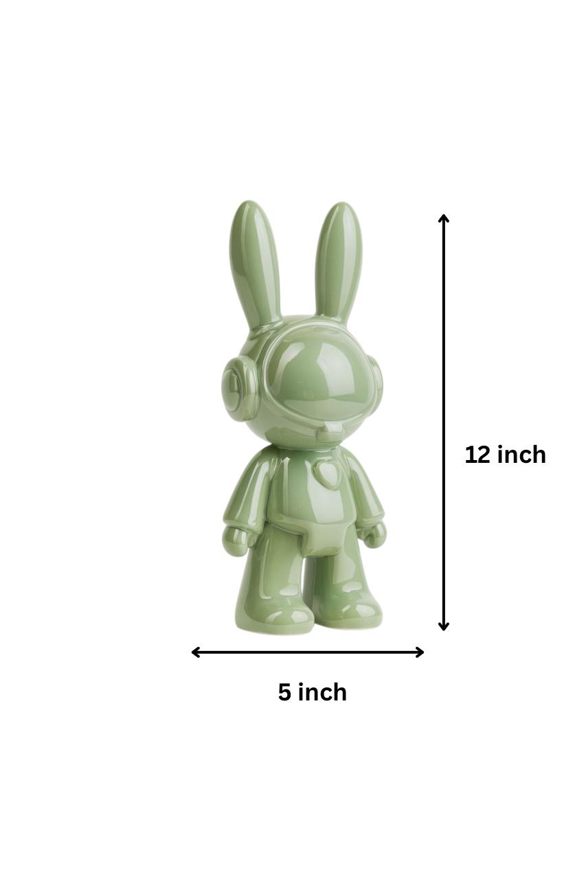 Glossy Sage Green Astro-Bunny Ceramic Coin Bank
