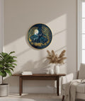Celestial Deer in Midnight Forest Round Wall Art