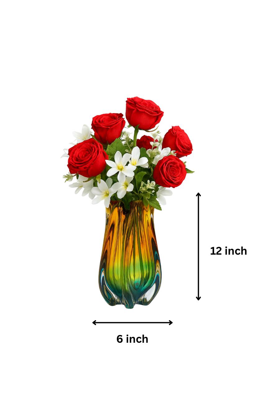 Ivory Noir Murano Glass Vase – Amber & Black Gradient