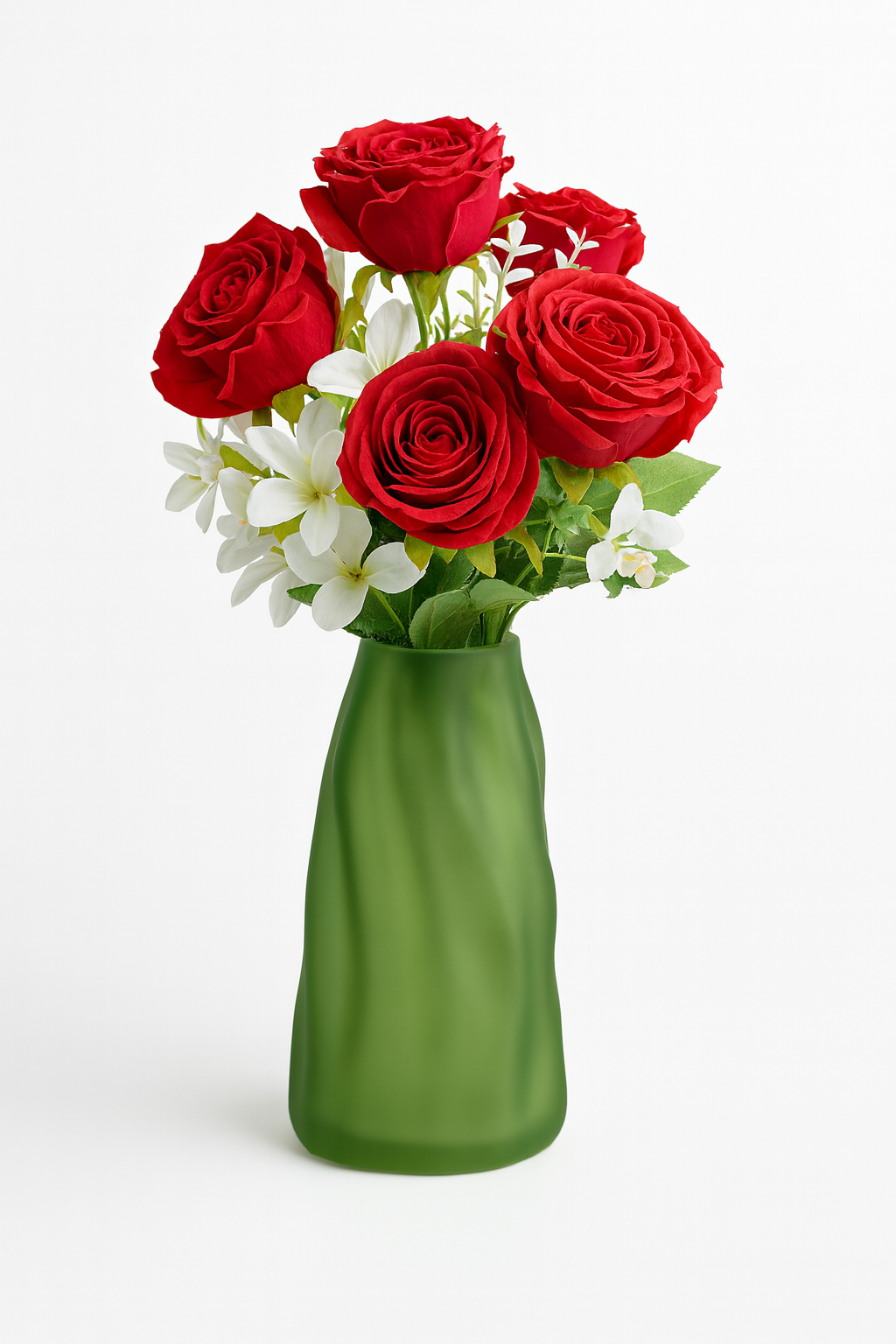 Sculpted Satin Frosted Glass Vase – Olive Green (Medium)