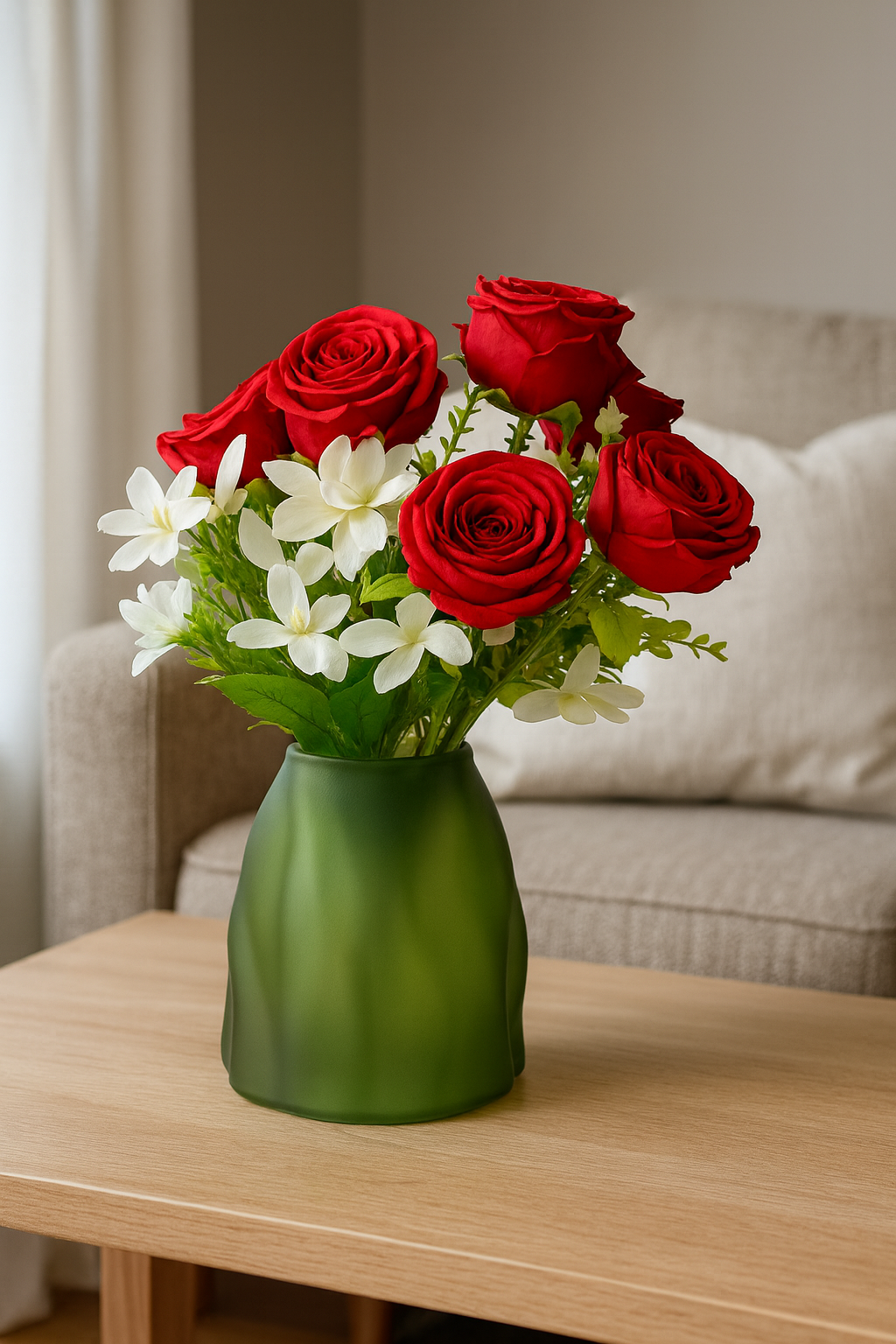 Sculpted Satin Frosted Glass Vase – Olive Green (Small)