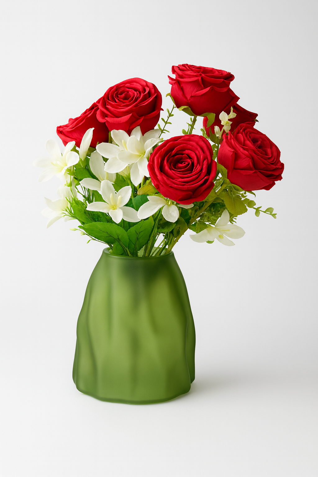 Sculpted Satin Frosted Glass Vase – Olive Green (Small)