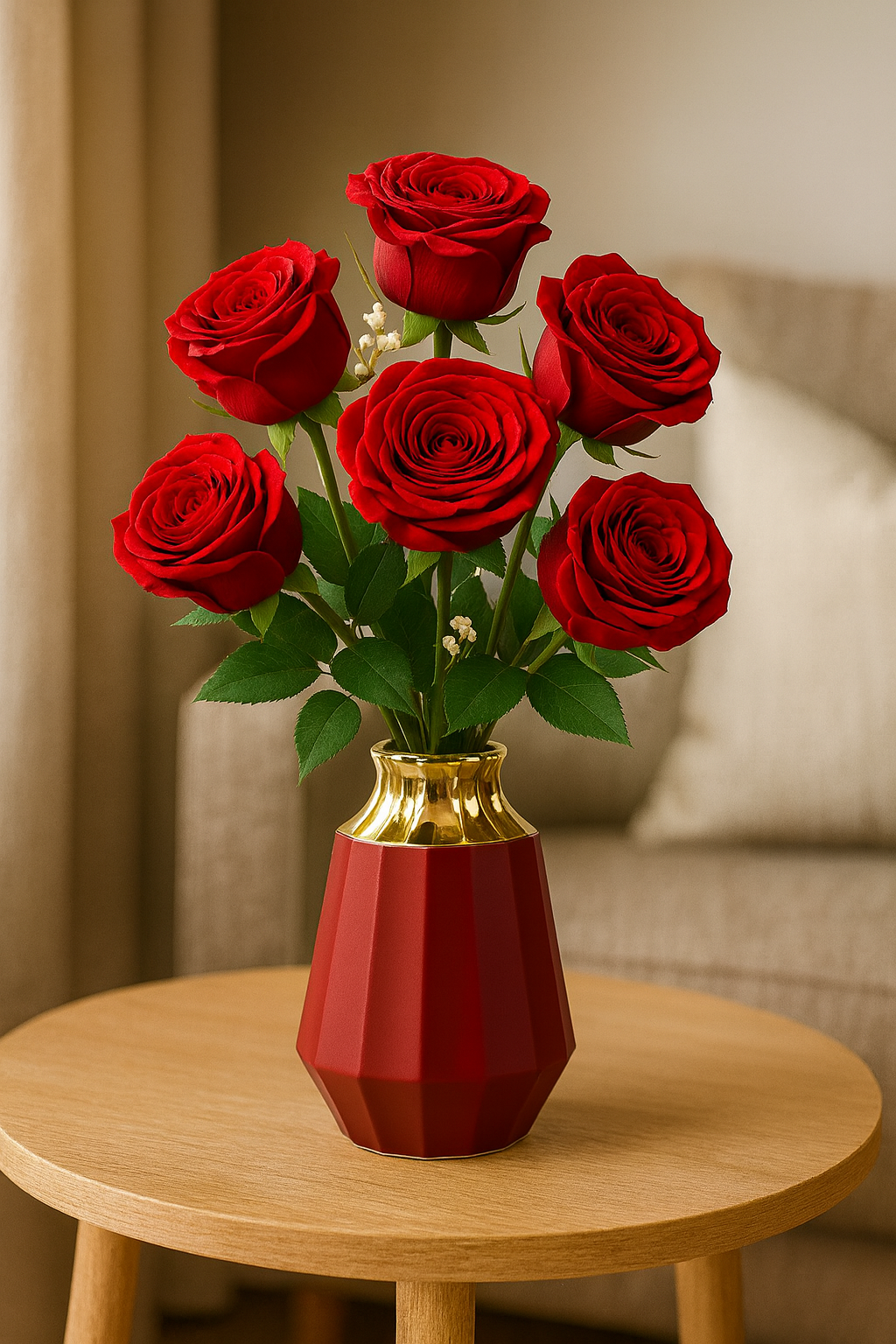 Crimson Royale Ceramic Vase – Red & Gold (Medium)